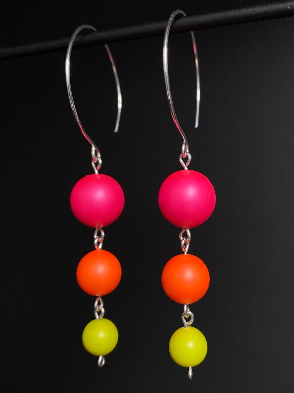 Sterling Silver & Swarovski Pearls 80s-like Neon Retro Earrings